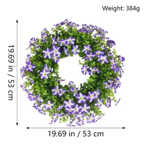 Purple artificial petunia flower wreath, 53 cm