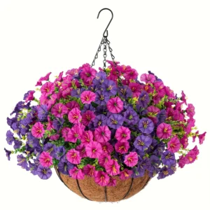 pink purple artificial petunia hanging basket