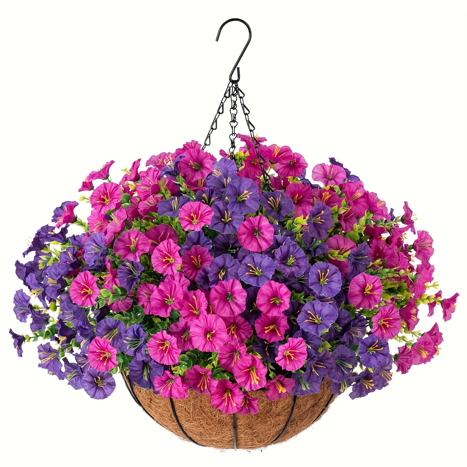 pink purple artificial petunia hanging basket