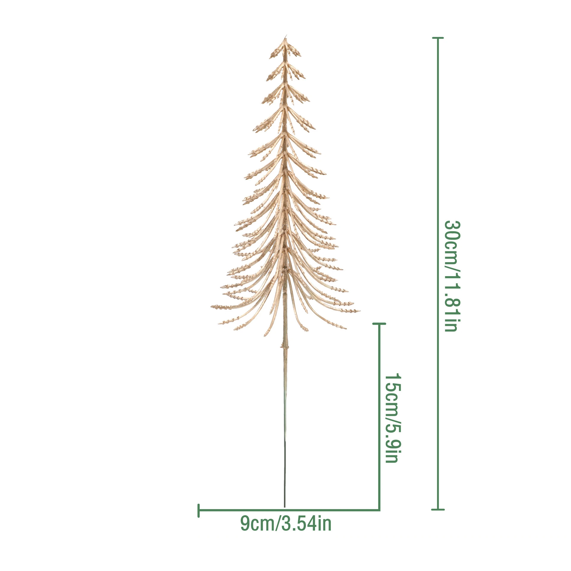 Specification diagram for champagne gold artificial Pine Needle Spray