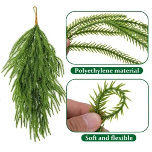 Polyethylene foliage detail on artificial pine swag