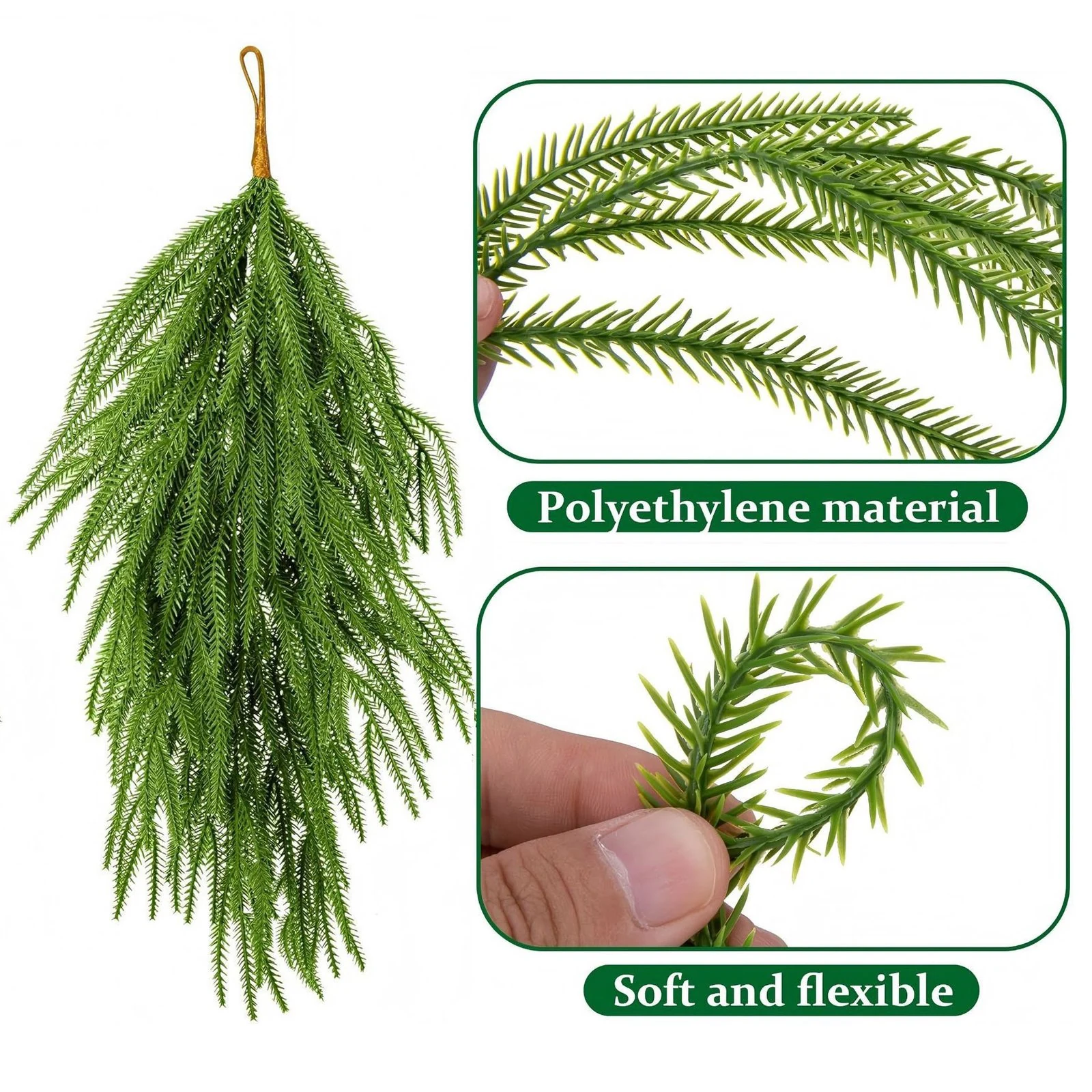 Polyethylene foliage detail on artificial pine swag