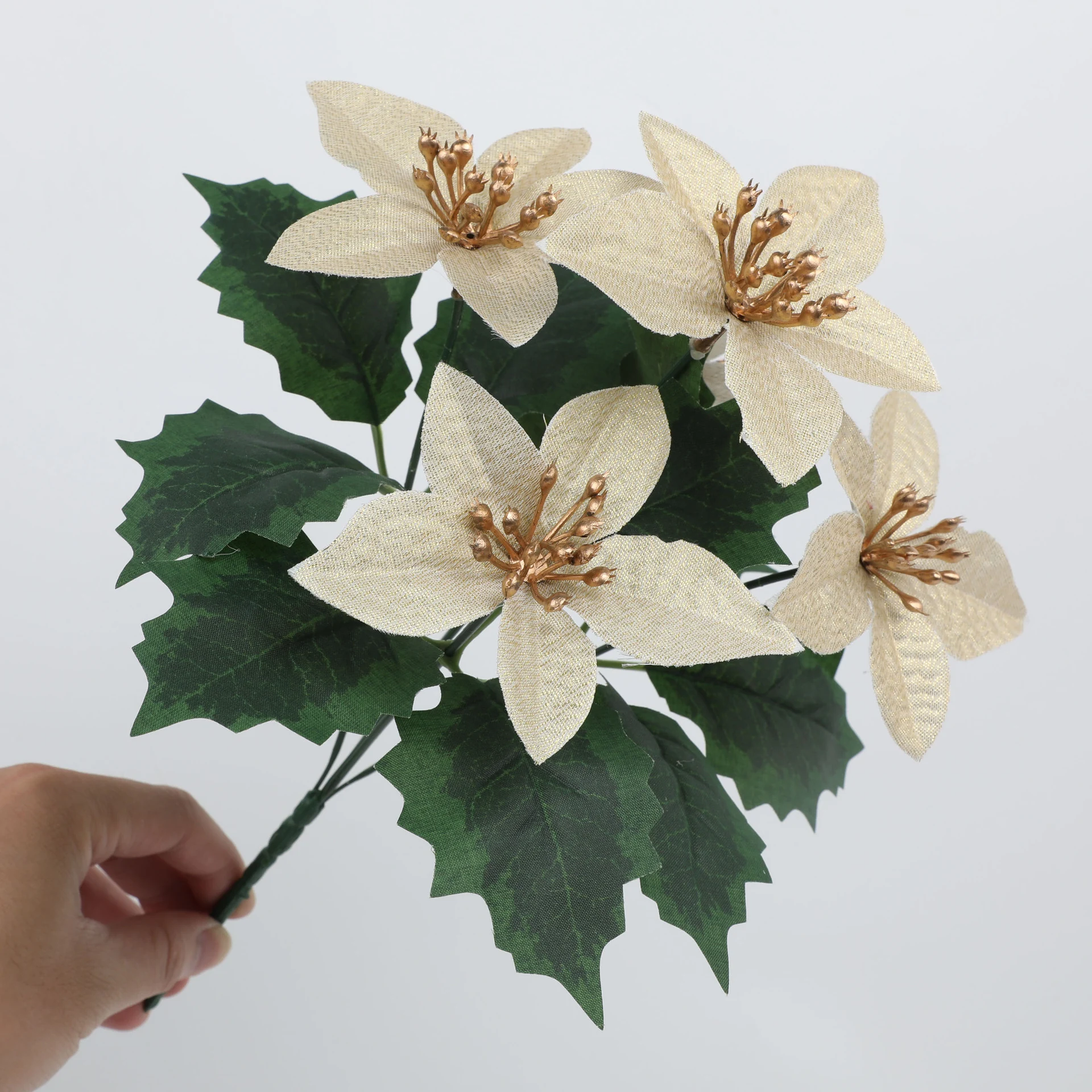 Champagne artificial poinsettia flower bush