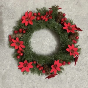 Alternate view of alternate artificial poinsettia pine christmas wreath