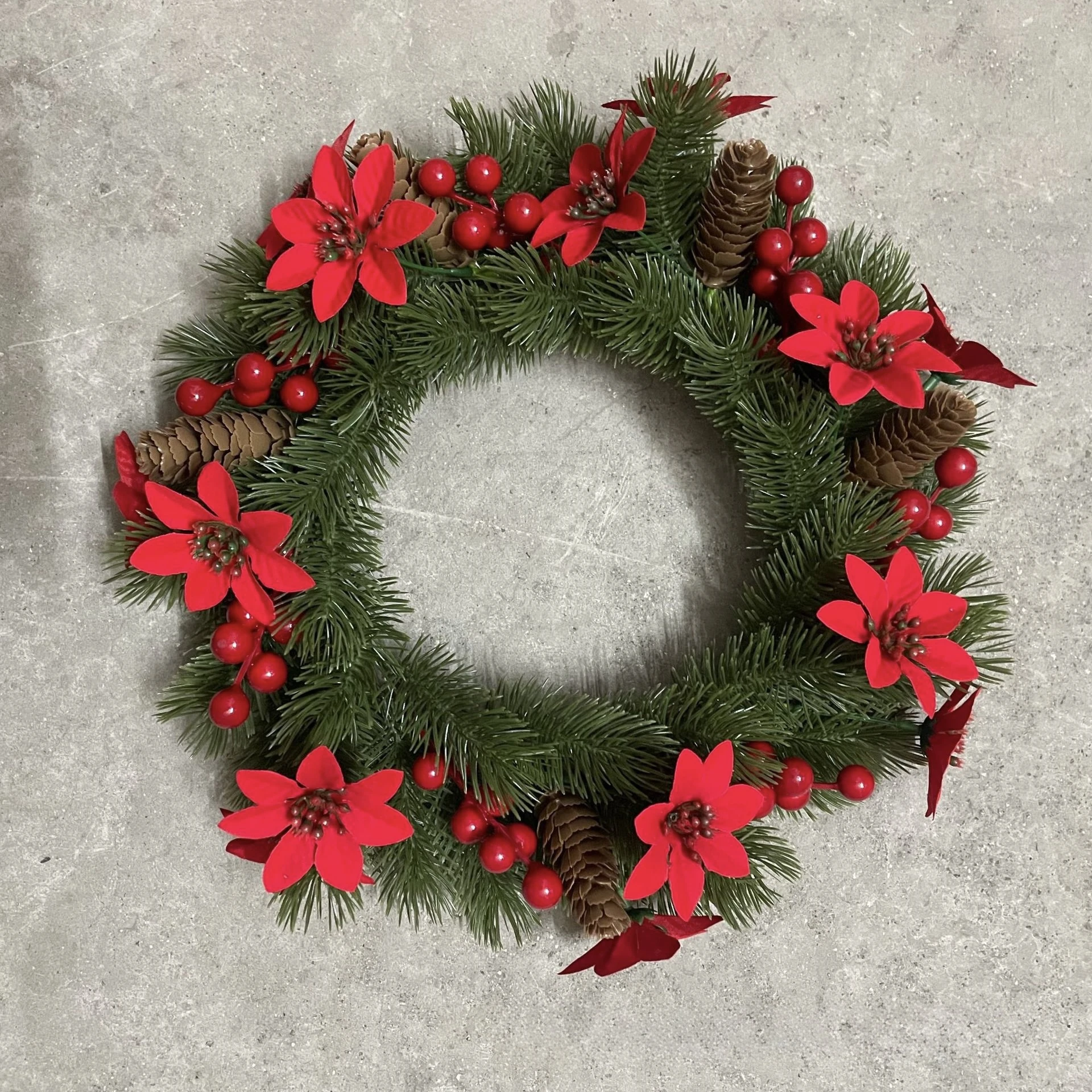 Alternate view of alternate artificial poinsettia pine christmas wreath