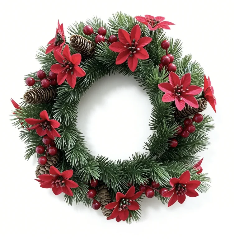 Artificial Poinsettia Pine Christmas Wreath
