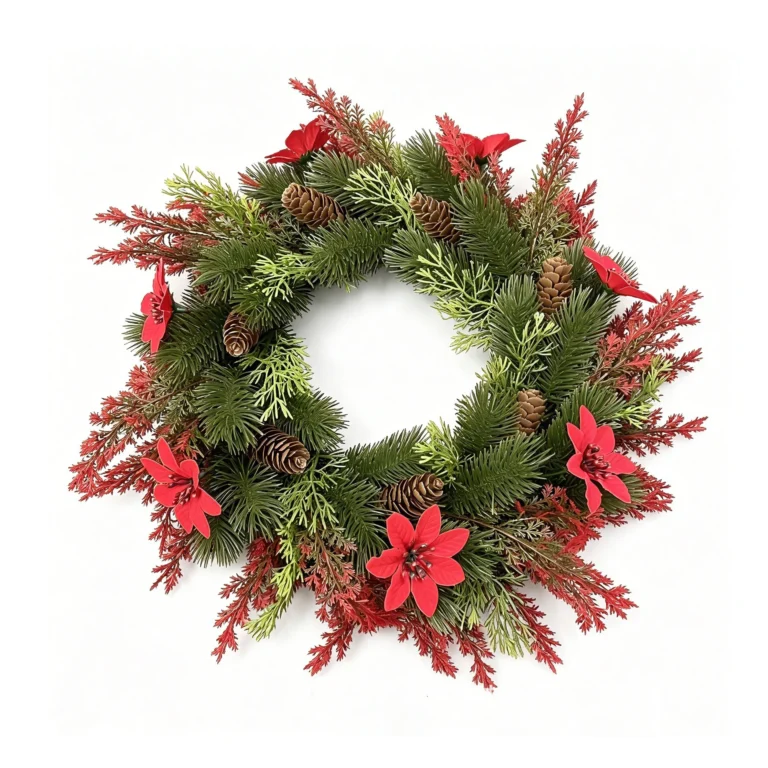 Artificial Poinsettia Pinecone Christmas Wreath
