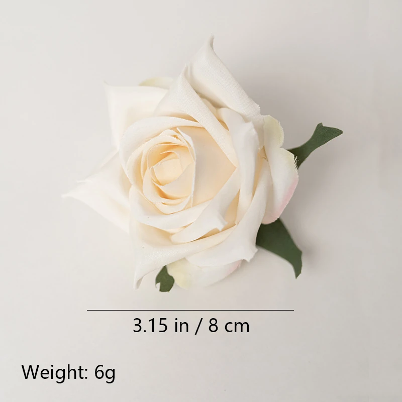 White artificial Pointed-Petal Rose Flower Head, 8 cm