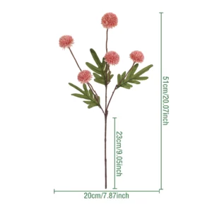 Size diagram for coral artificial pom pom flower spray