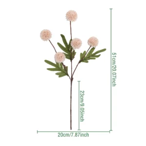 Size diagram for peach artificial pom pom flower spray