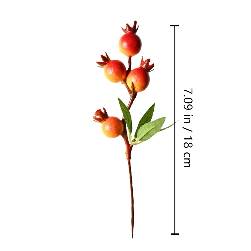 Size diagram for artificial pomegranate fruit pick, 18cm