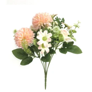 Champagne artificial pompon chrysanthemum mixed flower bouquet with rose and daisy accents
