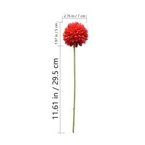 Size diagram for 29.5 cm red artificial pompon mum stem with 7 cm flower head