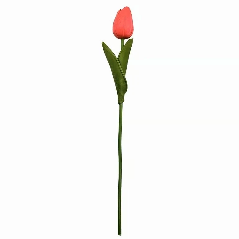 Coral real touch PU artificial tulip stem, 33 cm