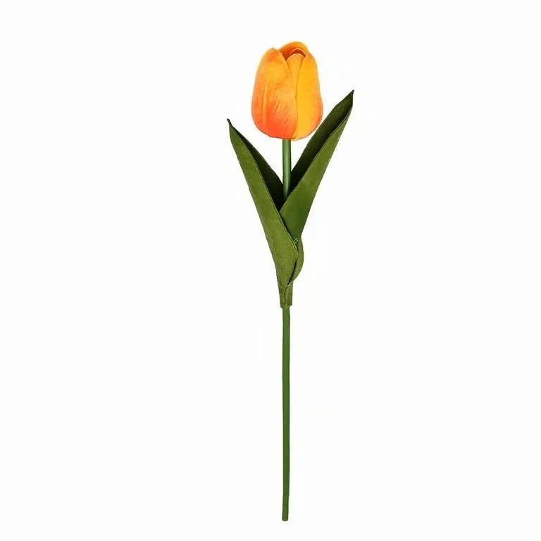 Orange real touch PU artificial tulip stem, 33 cm