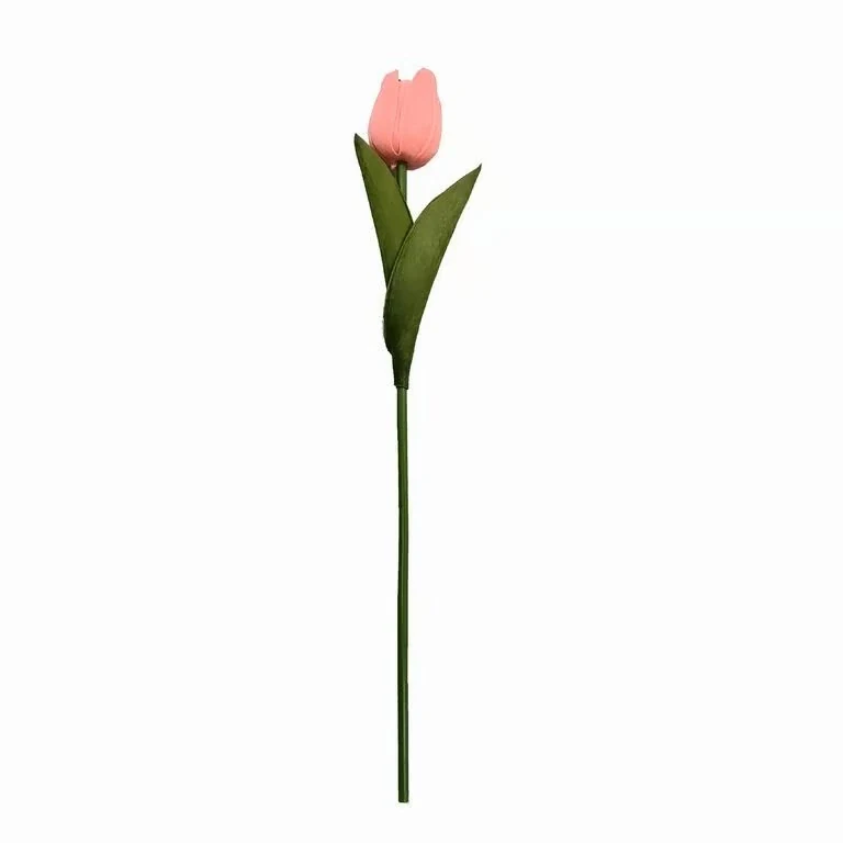 Pink real touch PU artificial tulip stem, 33 cm