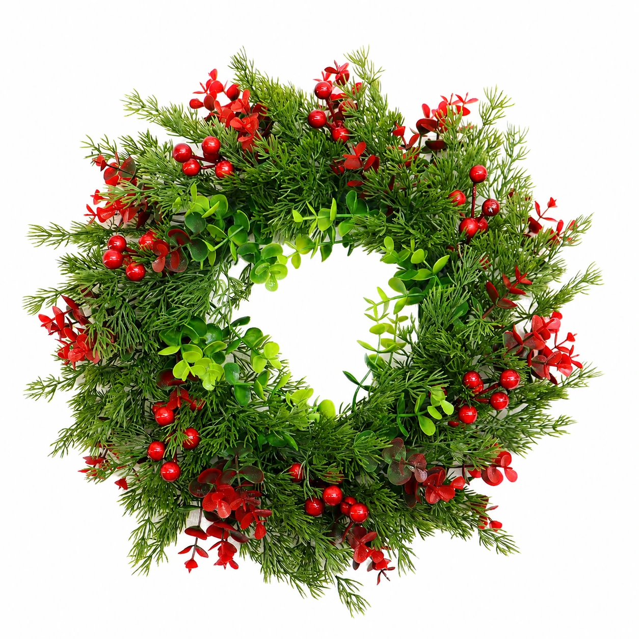 Artificial Red Berry Mixed Greenery Wreath, 35 cm