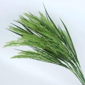 Green artificial rice stems with slender leaves