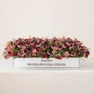 burgundy artificial rose baby's breath flower box centerpiece