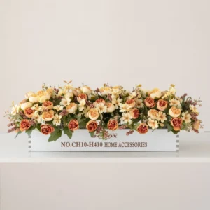 champagne artificial rose baby's breath flower box centerpiece