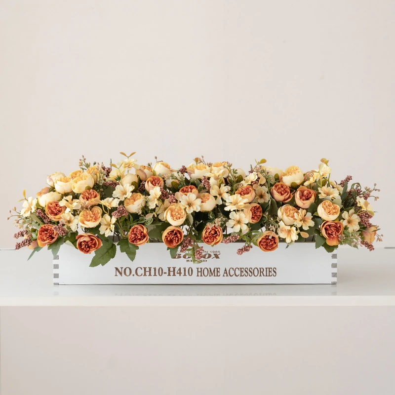 champagne artificial rose baby's breath flower box centerpiece