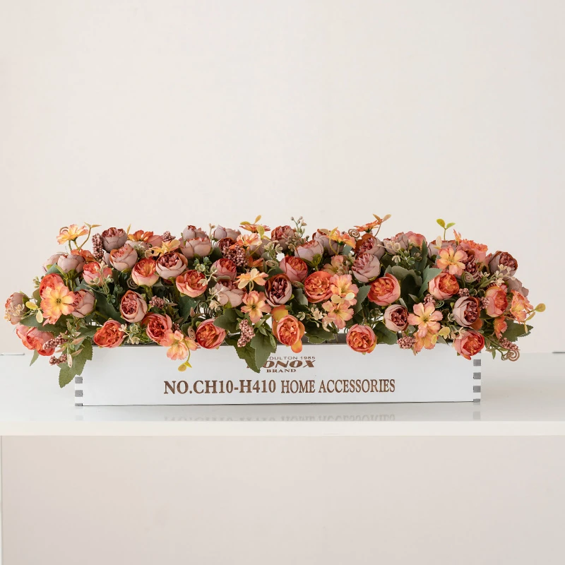 coral artificial rose baby's breath flower box centerpiece