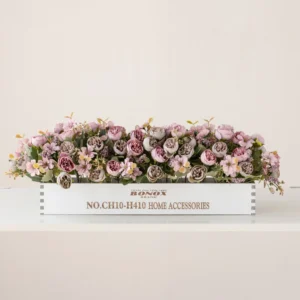 lavender artificial rose baby's breath flower box centerpiece