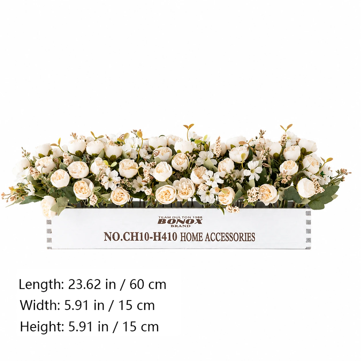 Size diagram for artificial rose baby's breath flower box centerpiece, 60 cm