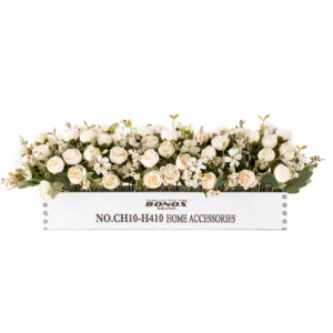 Centro de mesa con caja de flores con aliento de bebé, rosa artificial blanca