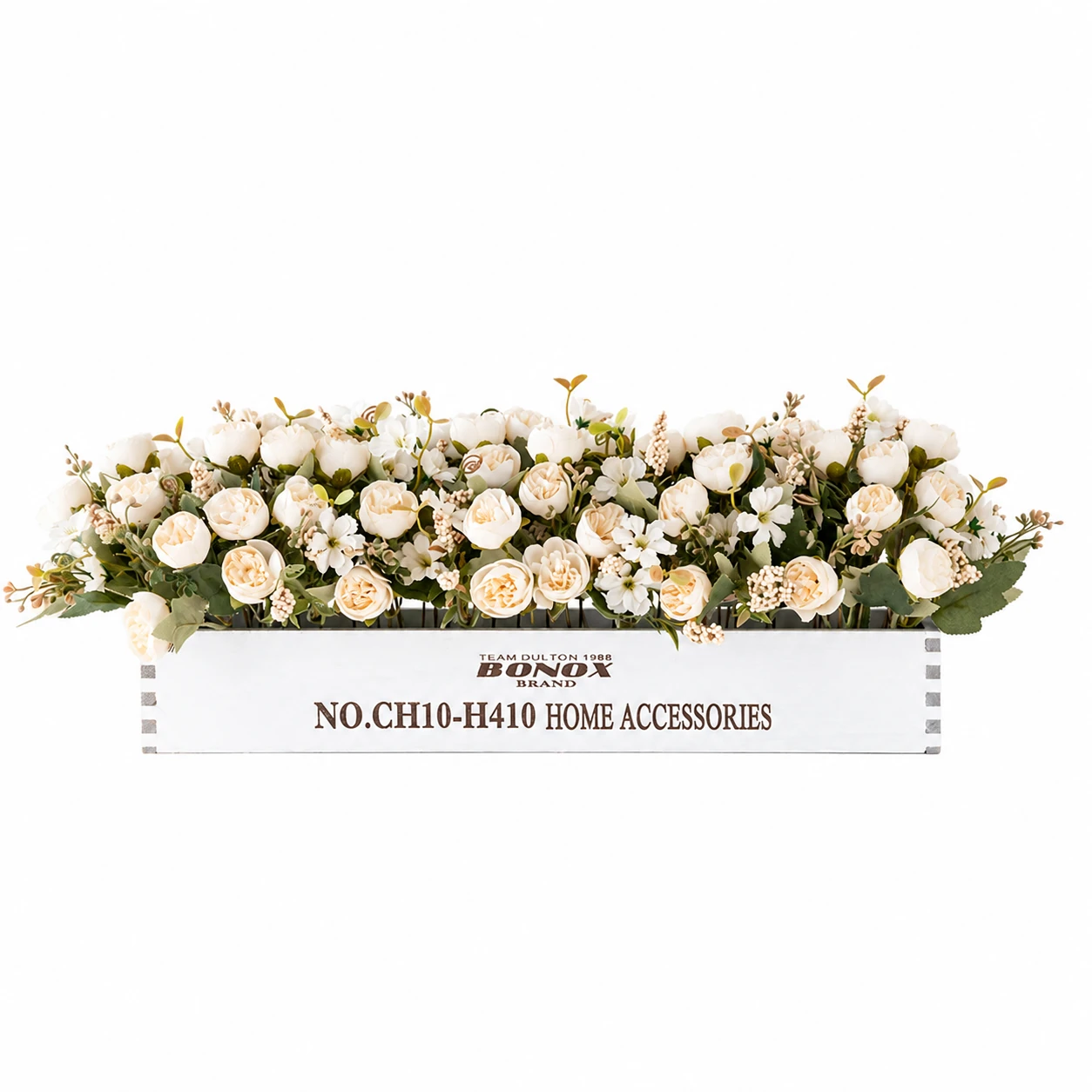 Centro de mesa con caja de flores con aliento de bebé, rosa artificial blanca
