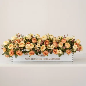 champagne artificial rose blossom flower box centerpiece