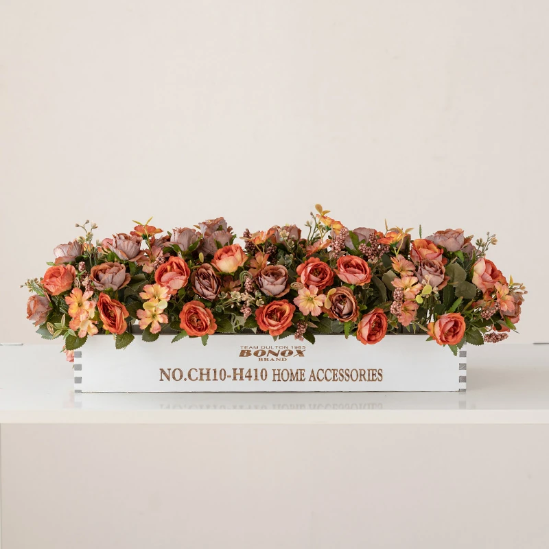 coral artificial rose blossom flower box centerpiece