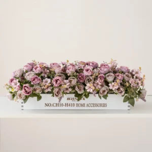 lavender artificial rose blossom flower box centerpiece