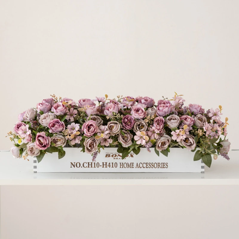 lavender artificial rose blossom flower box centerpiece