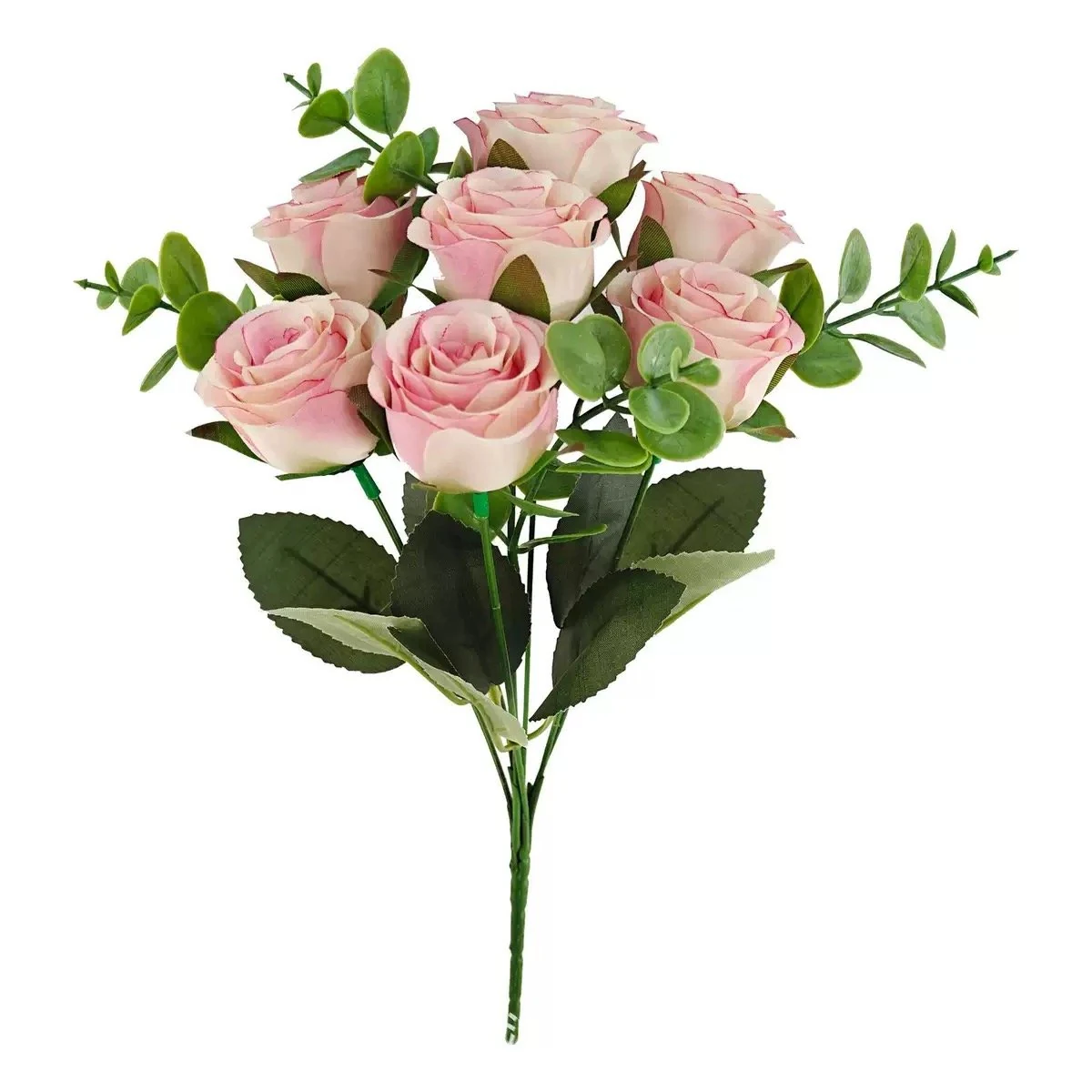 Blush pink seven-head artificial rose bouquet bush