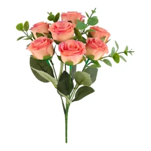 Coral seven-head artificial rose bouquet bush