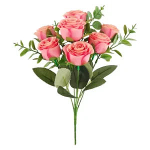 Dark pink seven-head artificial rose bouquet bush