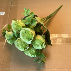 Real-photo view of green artificial rose bouquet bush
