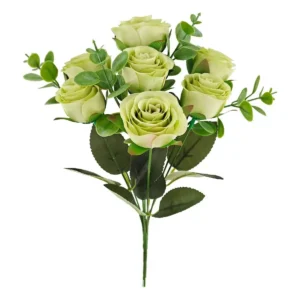 Green seven-head artificial rose bouquet bush