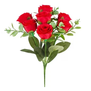 Red seven-head artificial rose bouquet bush