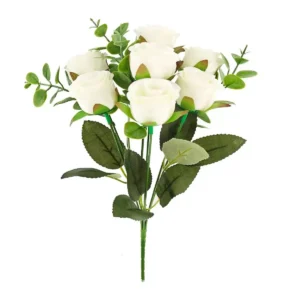 White seven-head artificial rose bouquet bush