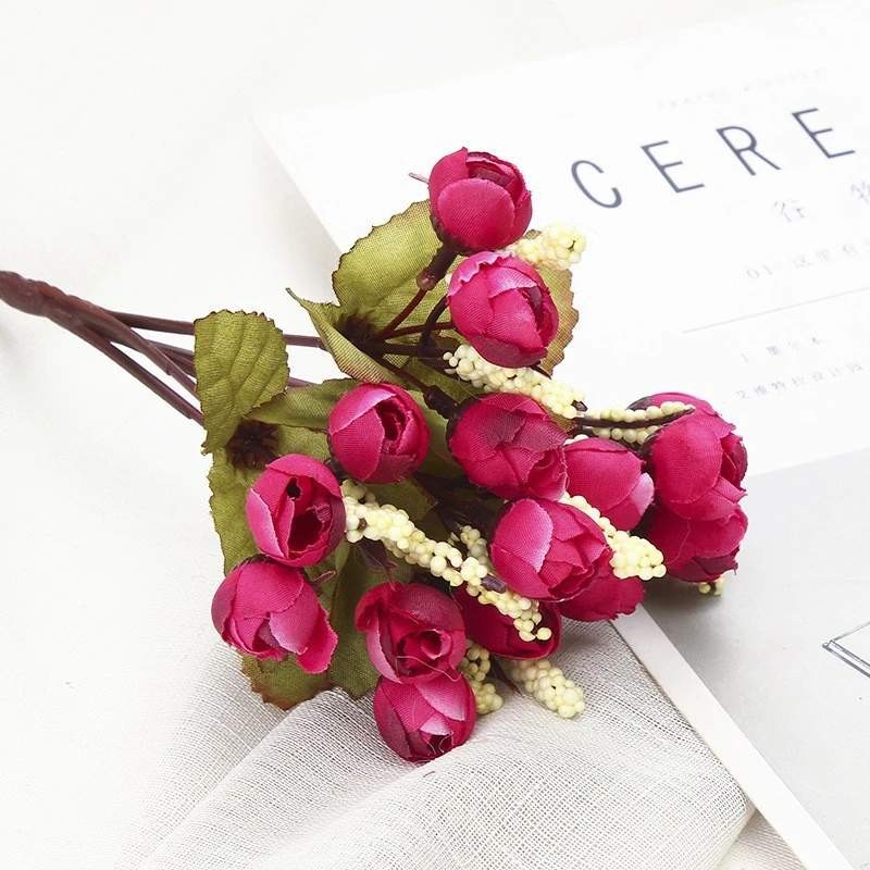 Hot Pink artificial Rose Bud Bouquet, 24 cm