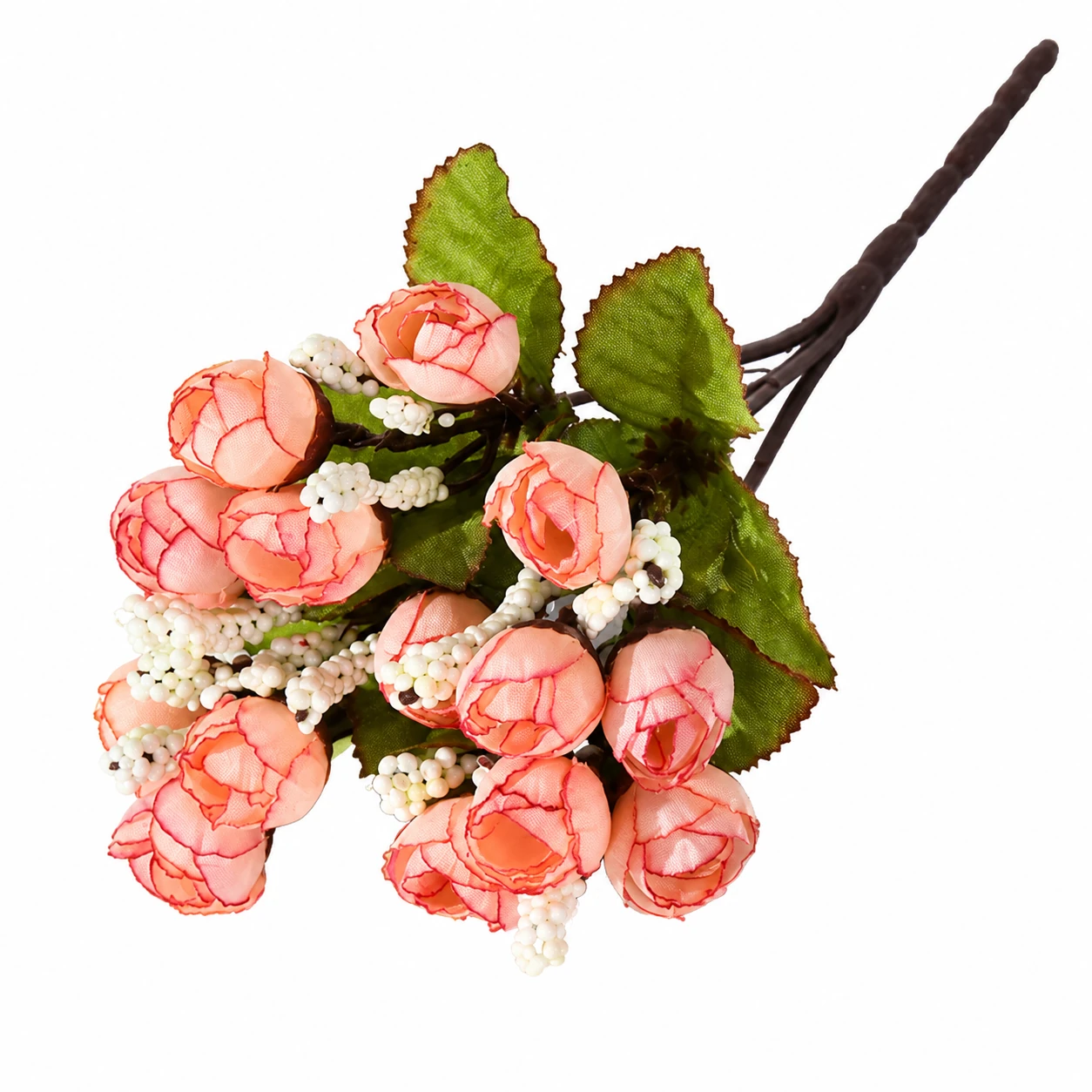 Side view of peach artificial Rose Bud Bouquet