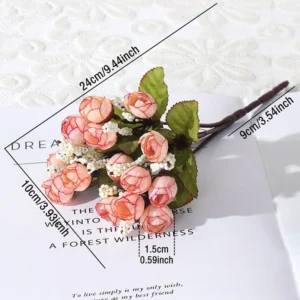 Specification diagram for peach artificial Rose Bud Bouquet