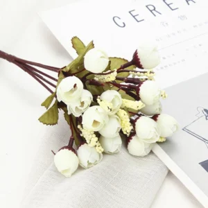 White artificial Rose Bud Bouquet, 24 cm