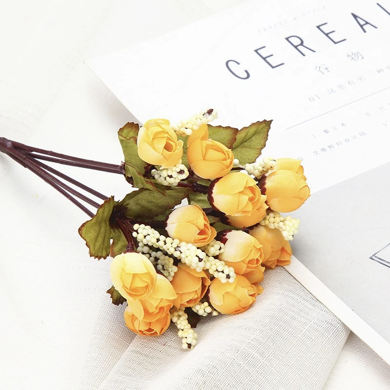 Yellow artificial Rose Bud Bouquet, 24 cm