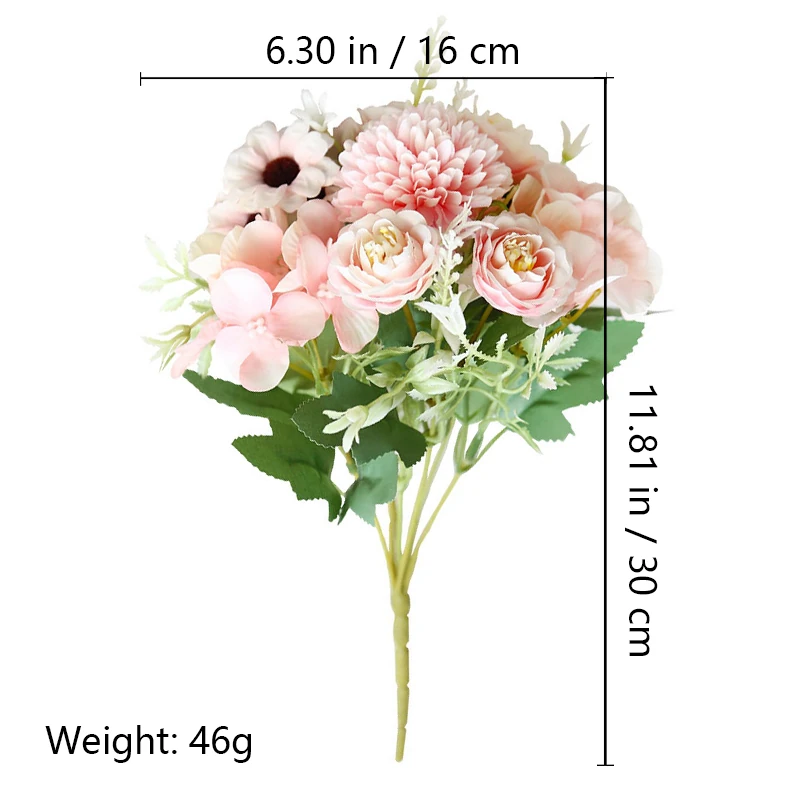 Alternate view of blush pink size 30cm artificial rose and chrysanthemum mixed flower bouquet
