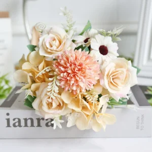 Champagne artificial rose and chrysanthemum mixed flower bouquet