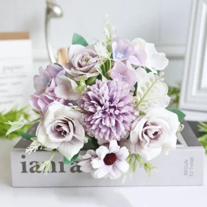 Lavender artificial rose and chrysanthemum mixed flower bouquet