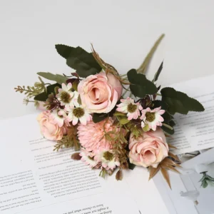 Blush artificial rose and daisy mixed flower bouquet